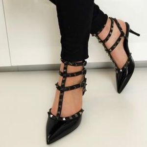 Valentino Rockstud Caged Pump Black/Black Patent 7